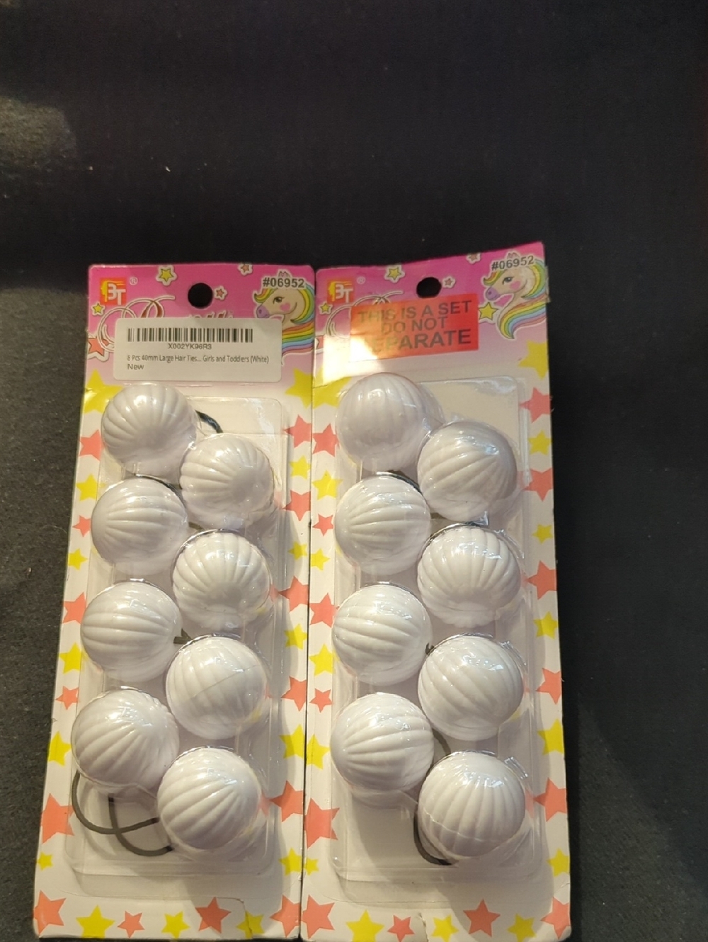White Plastic Large Bobble Twin Bead Ballie Hair Ties - 8 Pieces